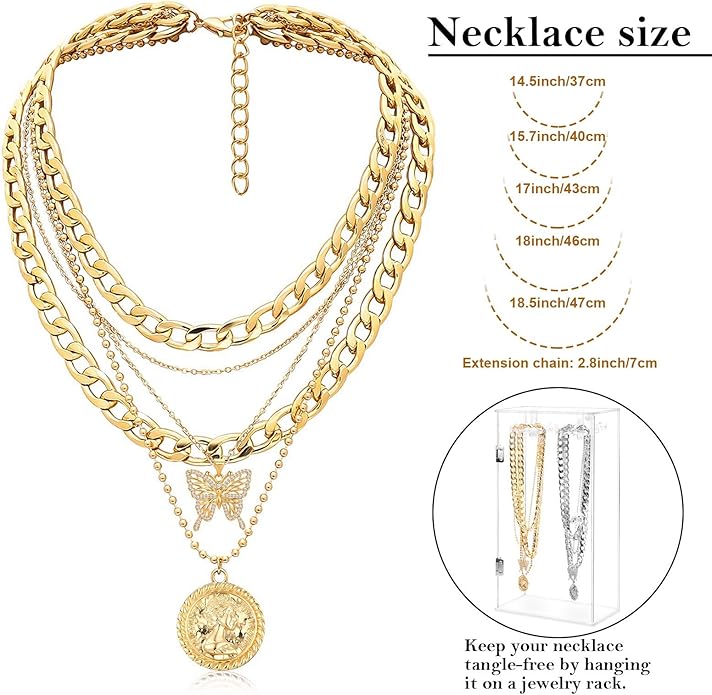 MJartoria Layered Necklaces for Women Trendy Retro Coin Pendant Necklace Dainty Chunky Chain Choker Necklaces for Jewelry Birthday Gifts