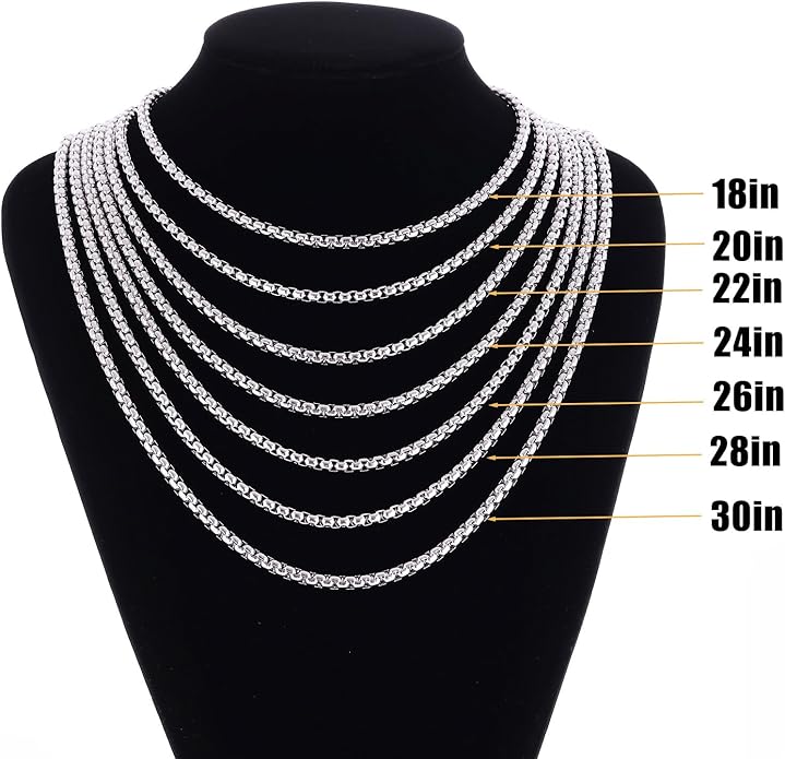 Fiusem Box Chain for Men, Silver Tone/14K Gold Plated/Black Stainless Steel Necklace for Men and Women, Width 2/2.5/3/4/5mm, Length 18-28 Inches
