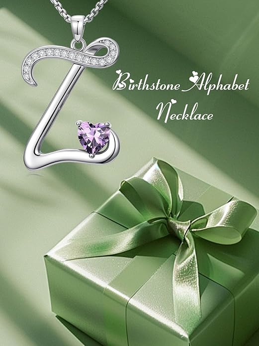 Christmas Gifts for Women Alphabet A to Z Initial Birthstone Pendant Necklaces for Women - 18k White Gold Plated Personalized Name Jewelry Valentine Mothers Day Birthday Gifts for Women Her Girlfriend