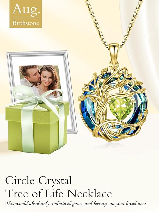 TOUPOP Christmas Gifts Tree of Life Birthstone Necklace 925 Sterling Silver Pendant Austrian Crystal Jewelry Anniversary Birthday Gifts for Women Mom Her Wife