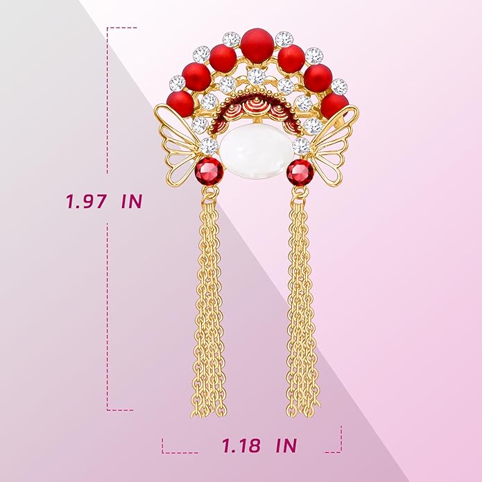 KZQtriid Brooches For Women,14k Gold Plated Copper,Cubic Zirconia Facial Makeup In Beijing Opera Brooch Pins For Women，Cubic Zirconia Broach，Pearl Broach，Chinese Style Broach