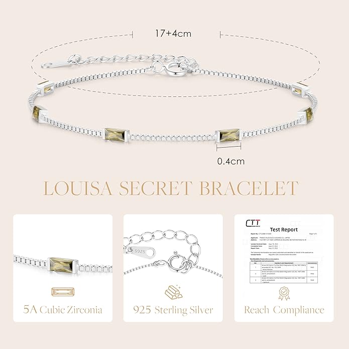 LOUISA SECRET Birthstone Bracelets for Women, 925 Sterling Silver Dainty Simple Women Charm Link Bracelet, Birthday Anniversary Jewelry Gifts for Women Wife Mom Her