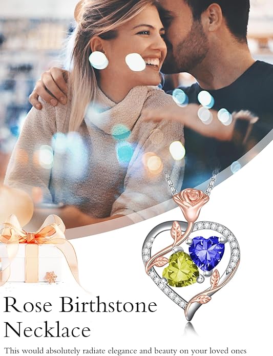Christmas Gifts for Women Rose Heart Birthstone Pendant Necklace I Love You Forever Jewelry Valentine Mothers Day Birthday Gifts for Women Her Wife Girlfriend