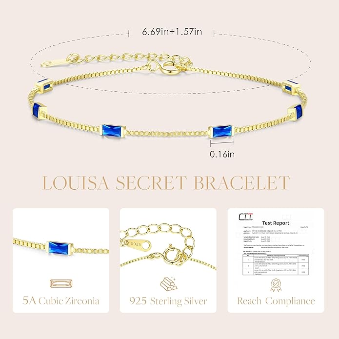 LOUISA SECRET Birthstone Bracelets for Women, 925 Sterling Silver Dainty Simple Women Charm Link Bracelet, Birthday Anniversary Jewelry Gifts for Women Wife Mom Her