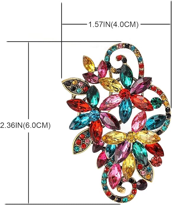 YOQUCOL Vintage Red Austrian Crystal Rhinestone Flower Shape Brooch Pin for Women