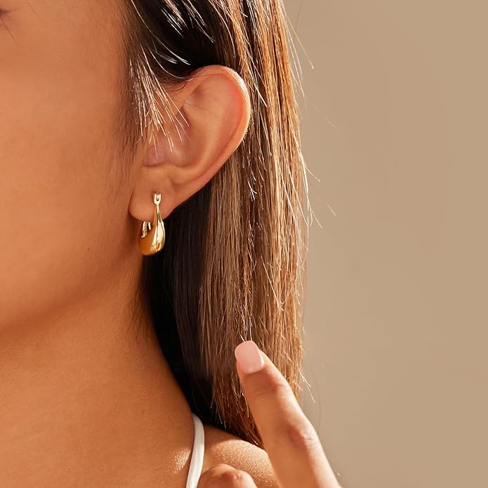 YUJIE Gold Plated Hoop Earrings for Women Brass Earring Chunky Statement Jewelry