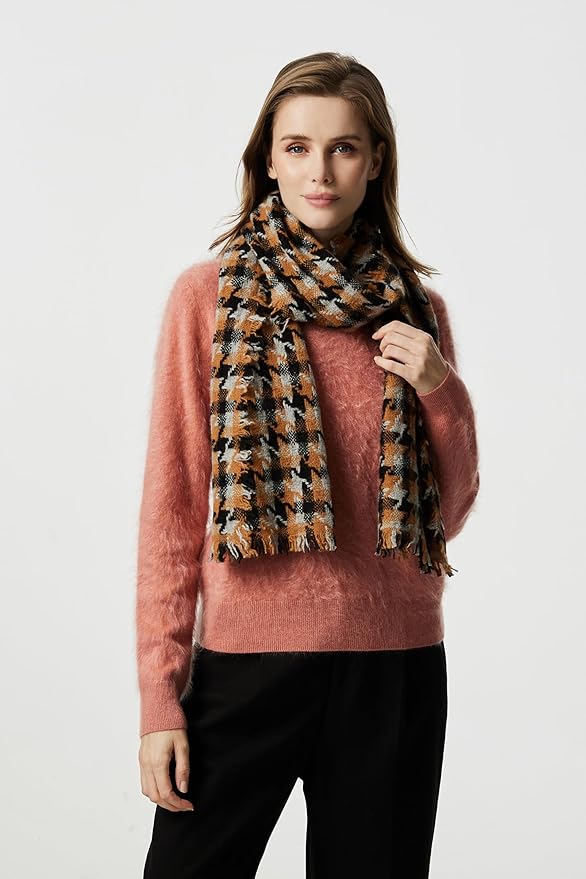 EURKEA 100% Cashmere 2025 Winter Scarf for Women Fringed Edges Warm & Soft Lightweight Solid/Plaid/Two-Tone Free Size