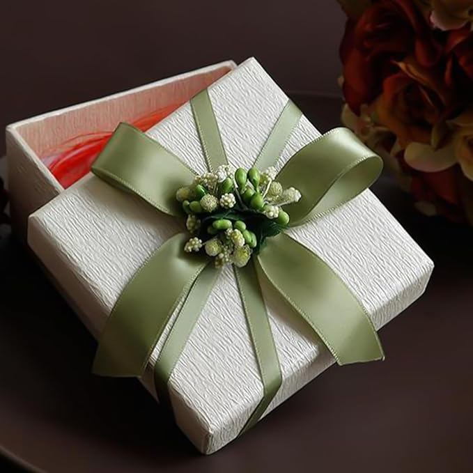 LEEQE Double Face Spring Moss Satin Thin Ribbon 1/8 inch X 50 Yards Polyester Spring Moss Ribbon for Gift Wrapping Very Suitable for Weddings Party Hair Bow Invitation Decorations and More