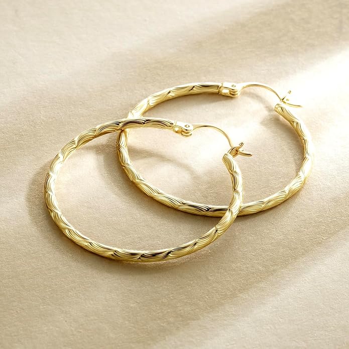 14K Gold Hoop Earrings - Large Hoop Earrings for Women - Hypoallergenic Gold Jewelry (35mm*2mm)