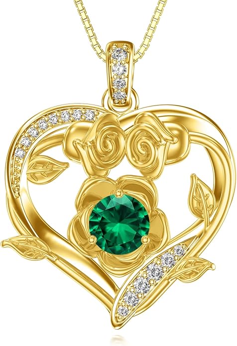 Midari 18K Gold Heart Birthstone Necklace for Women Rose Pendant Birthday Jewelry Gifts for Wife Her Daughter Mom