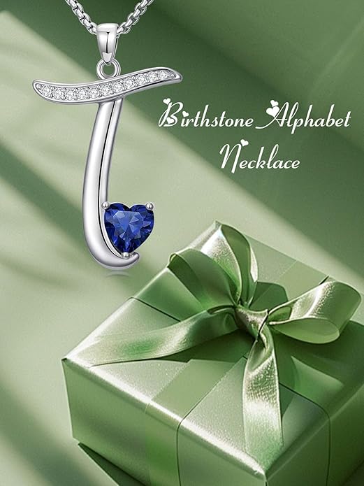 Christmas Gifts for Women Alphabet A to Z Initial Birthstone Pendant Necklaces for Women - 18k White Gold Plated Personalized Name Jewelry Valentine Mothers Day Birthday Gifts for Women Her Girlfriend