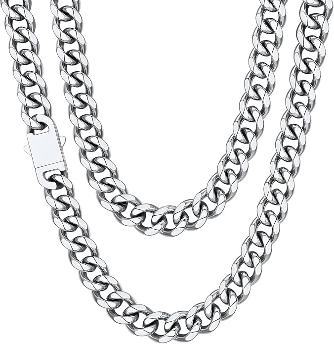 ChainsHouse Cuban Chain Necklace for Men, Stainless Steel/Black/Gold Plated Miami Cuban Necklace 6/9/12MM Width 18"-30" Length Hip Hop Jewelry, Send Gift Box