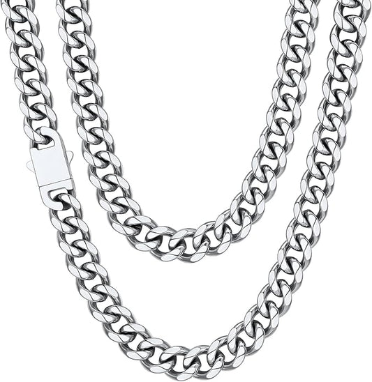 ChainsHouse Cuban Chain Necklace for Men, Stainless Steel/Black/Gold Plated Miami Cuban Necklace 6/9/12MM Width 18"-30" Length Hip Hop Jewelry, Send Gift Box
