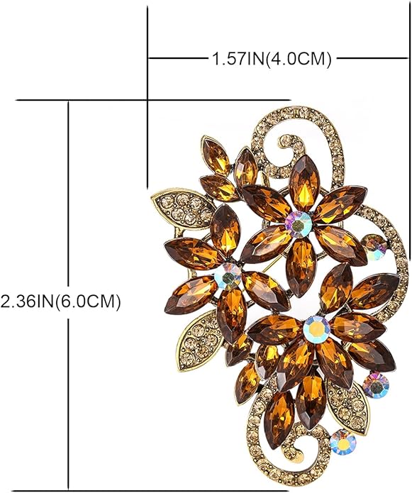 YOQUCOL Vintage Red Austrian Crystal Rhinestone Flower Shape Brooch Pin for Women