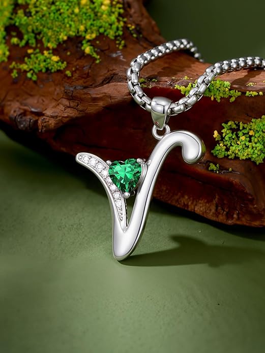 Christmas Gifts for Women Alphabet A to Z Initial Birthstone Pendant Necklaces for Women - 18k White Gold Plated Personalized Name Jewelry Valentine Mothers Day Birthday Gifts for Women Her Girlfriend