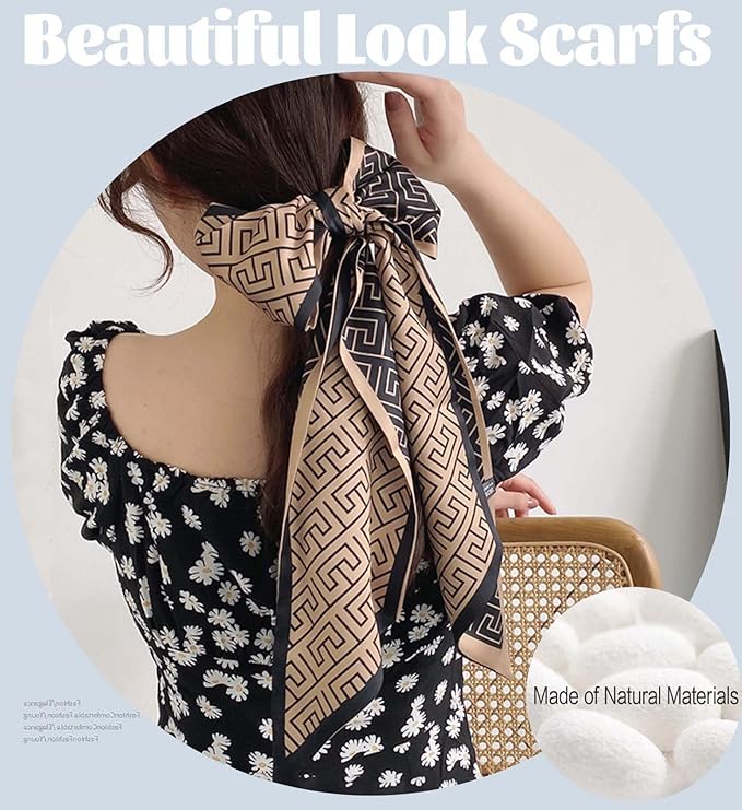 kcctoo 59" Mulberry Silk Like Head Scarf Women's Fashion Square Neck Satin Scarfs for Bag Hair Scarves Gift 59 * 5.9”