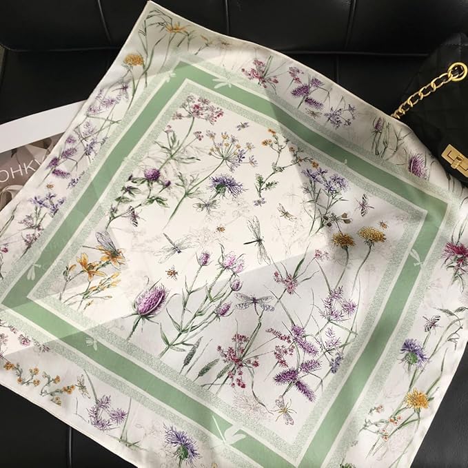 ANDANTINO 100% Mulberry Silk Square Scarf for Hair-25.6" X25.6'' Women Men Natural Silk Neckerchief Digital Printed Headscarf