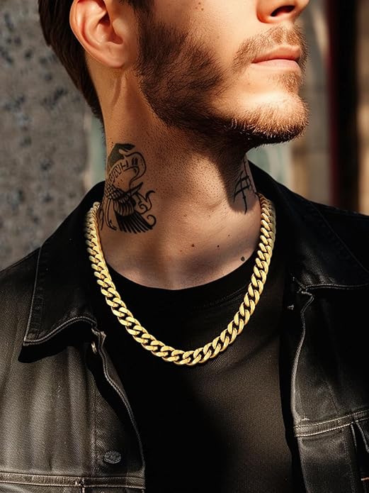 FindChic Men Curb Chain Necklace 18K Gold Plated/Stainless Steel/Black Chunky Double Tight Cuban Link Hip Hop Neck Chains for Men Boys 3.5MM/5MM/6MM/7MM/9MM/12MM 14''-30'' 8 Length Options (Send Gift Box)