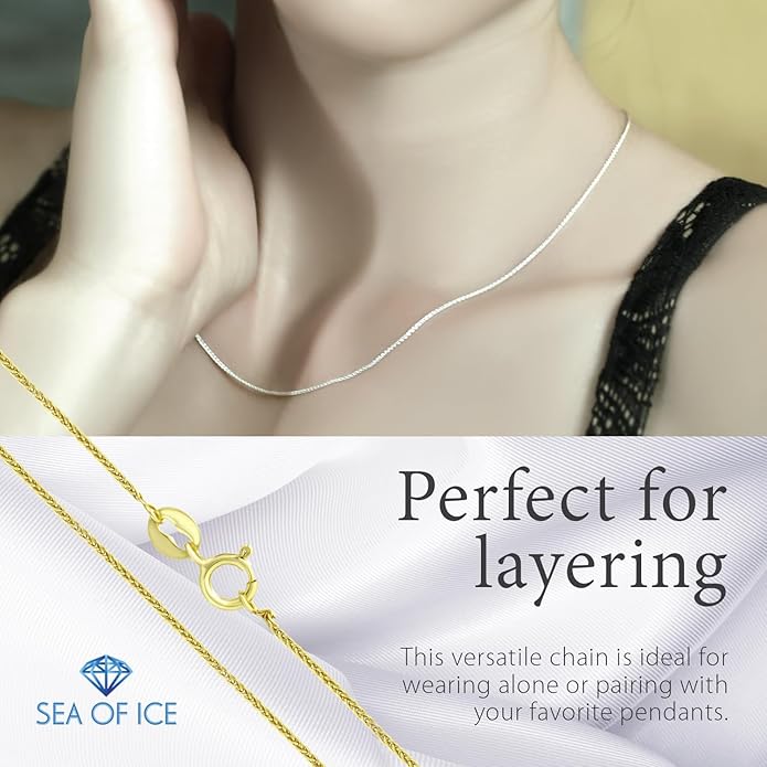 SEA OF ICE Italian Spiga Wheat Chain Necklace – Silver Chain Necklace for Women and Men – 925 Sterling Silver Spring Ring Locked Jewelry Chain – Multisize Silver Chain Unisex