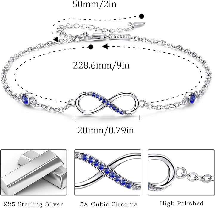 MEDWISE Womens Infinity Anklet Bracelet 925 Sterling Silver Endless Love Symbol Ankle Bracelet Adjustable Plus Size Large Bracelet Gifts for her Mother’s Day Gifts
