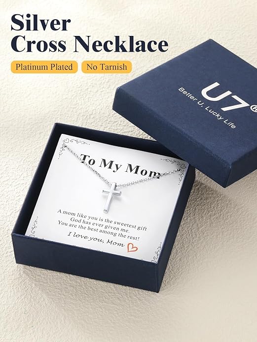 U7 Cross Necklace for Women,Silver/14K Gold Large or Small Cross Necklaces with CZ Diamond,Faith Birthday/Christmas Gift for Her Women Mother Daughter Grandmother