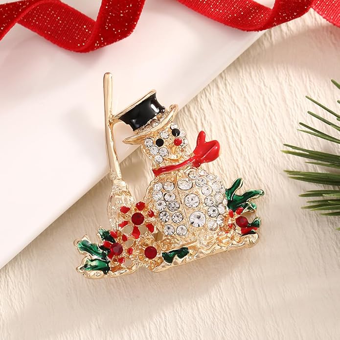 ONLYJUMP Christmas Bell Brooch Pins for Women Girls Lovely Crystal Christmass Tree Snowflake Bell Reindeer Snowman Brooches Colorful Xmas Enamel Pins Holiday Party Gift