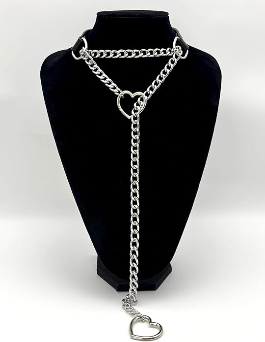 Black Leather Choker Collar For Women, Handmade Heart Slip Chain Choker Long Necklace with Adjustable Buckle