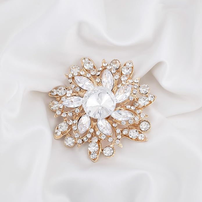 LAXPICOL Vintage Women's Austrian Crystal Elegant Flower Brooch Wedding Broach Pin
