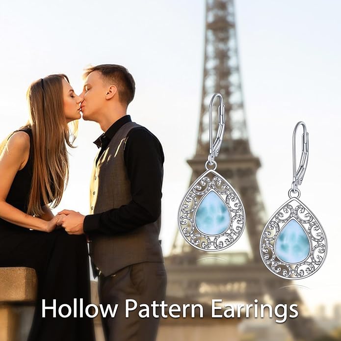 Moonstone Filigree Drop Dangle Teardrop Earrings 925 Sterling Silver Moonstone Leverback Earrings for Women Jewelry Gifts