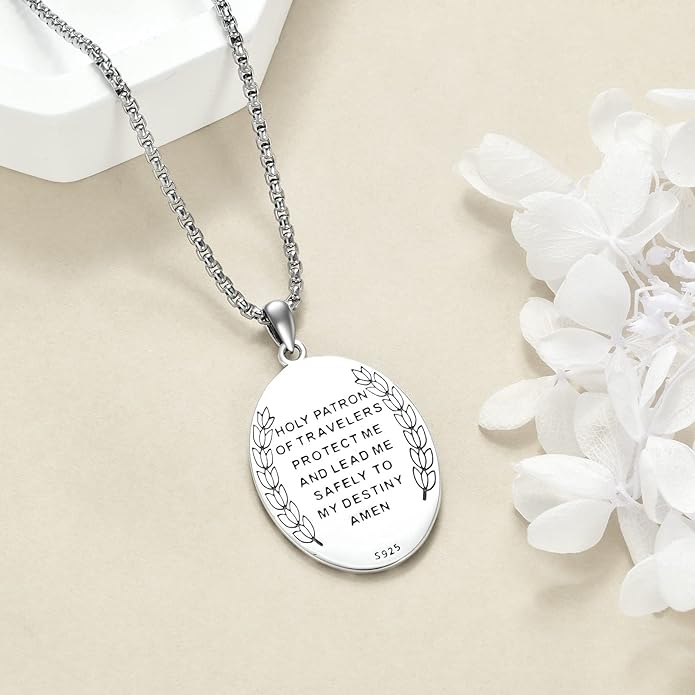 YFN Patron Saint Necklace Sterling Silver Amulet Medal Pendant Religious Protector Jewelry Gifts for Women Men