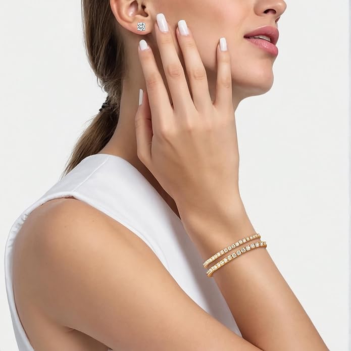 LOVE&LOVE Moissanite Tennis Bracelets for Women, 3mm & 4mm D Color VVS1 Round Cut｜925 Sterling Silver Adjustable Bracelet, Jewelry Gift Her Birthday Anniversary