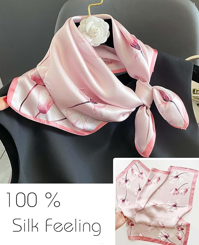 kcctoo 27.5" Mulberry Silk Feeling Head Scarf Women's Fashion Square Neck Satin Scarfs for Bag Hair Scarves Gift