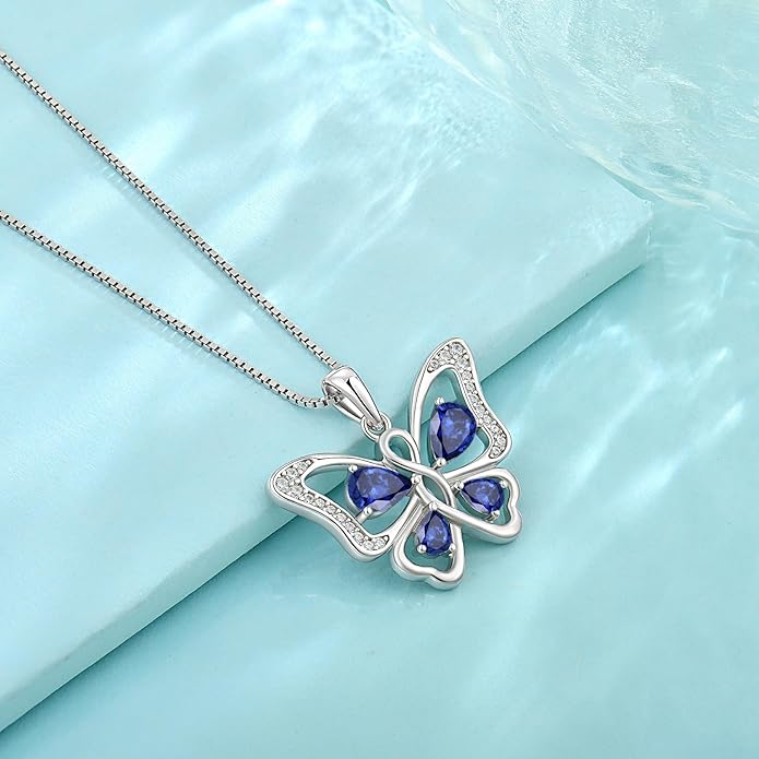 Butterfly Necklace 925 Sterling Silver Cubic Zirconia Birthstone Jewelry Gifts for Women Wife Mother