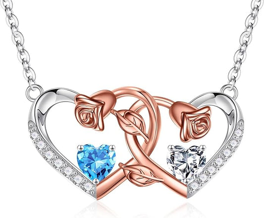 Iefil Chrismas Gifts for Wife - 925 Sterling Silver Rose Birthstone Necklace, Stocking Stuffers for Women Wife Girlfriend Mom