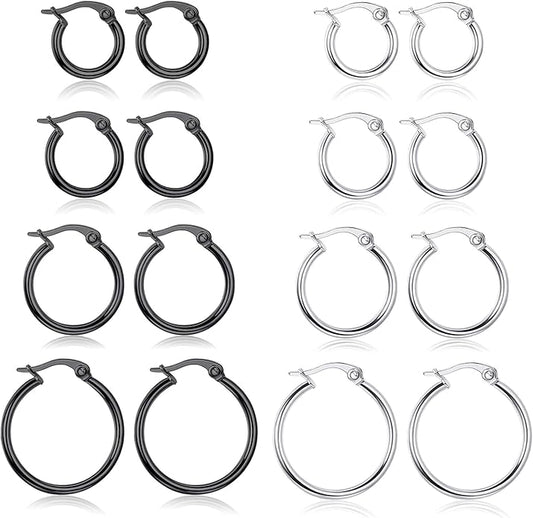 LOYALLOOK Gold Hoop Earrings Set Stainless Steel Rounded Small Hoop Earrings Set for Women Cute Huggie Earrings Nickel Free 10/12/15/20MM