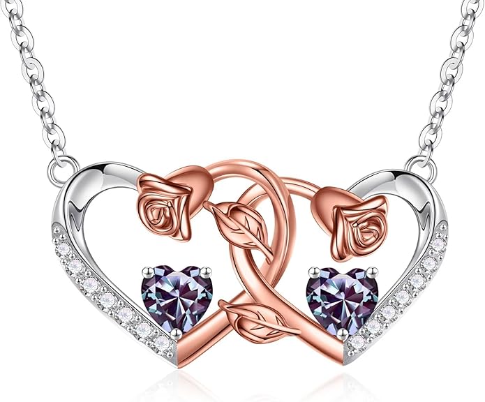 Iefil Chrismas Gifts for Wife - 925 Sterling Silver Rose Birthstone Necklace, Stocking Stuffers for Women Wife Girlfriend Mom