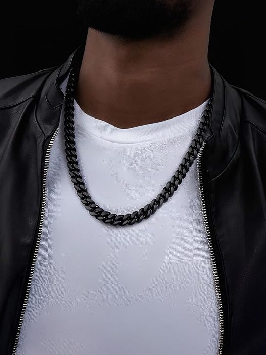 ChainsHouse Miami Cuban Link Chain Necklace for Men, 4.8mm/6mm/10mm/14mm Width, 14K Gold Plated/Stainless Steel/Black Mens Chunky Hip Hop Necklace Curb Chains, 14"-30" Length, Come Gift Box