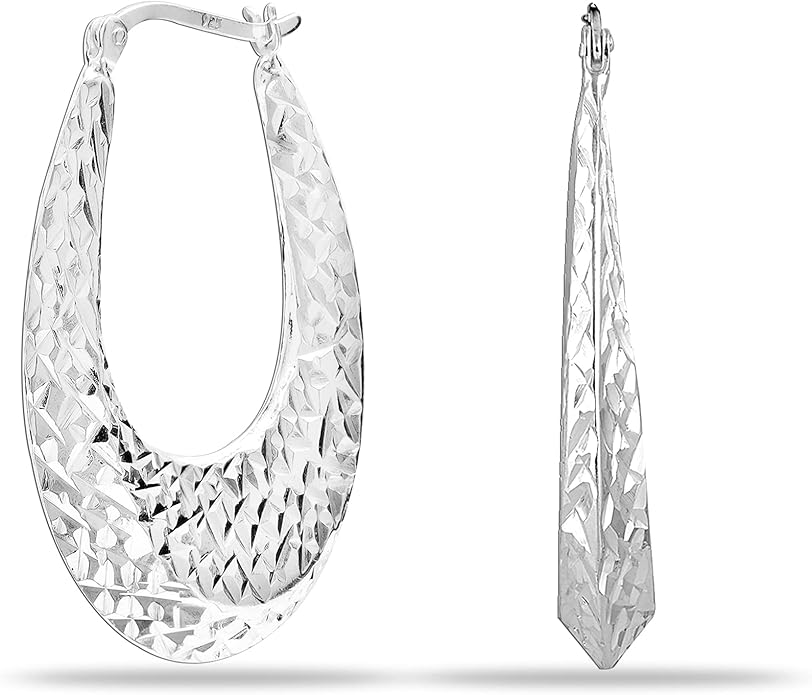 LeCalla 925 Sterling Silver Shrimp Classic Diamond-Cut Light-Weight Hoop Earrings for Women