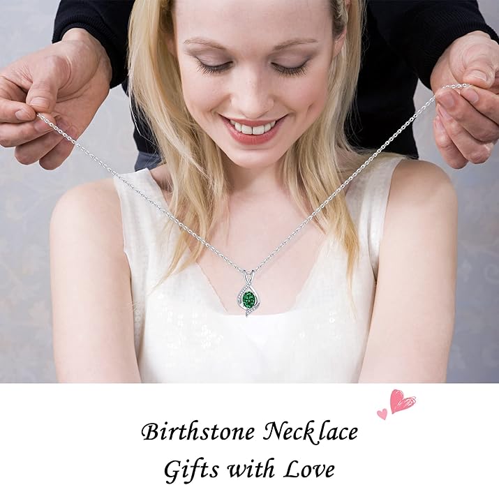 SMILEST Christmas Gifts for Women - 925 Sterling Silver Oval Sparkle Birthstone Pendant Necklace, Gemstone Pendant Anniversary Birthday Gifts for Women Wife Girlfriend Mom Grandma Birthstone Necklace