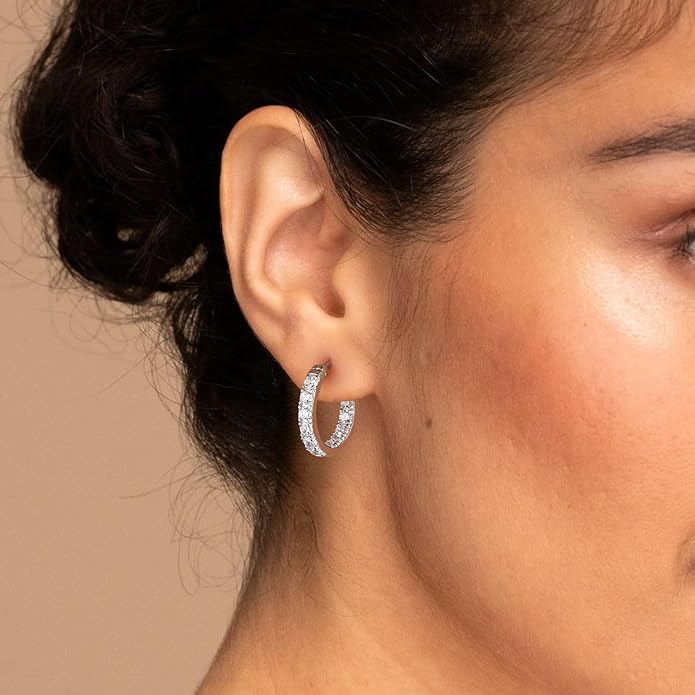 Yellow Gold Plated/925 Sterling Silver Sparkle Cubic Zirconia Hoop Earrings for Women fit Sensitive Ears 14mm/20mm/26mm Huggie/Medium/Large Hoops(with Gift Box)