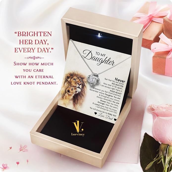 Larvincy To My Daughter Necklace From Dad With Heartfelt Message & Elegant Box, Gifts For Daughter From Father, Beautiful Jewelry Gift From Love Daddy On Graduation, Birthday, Wedding, Christmas