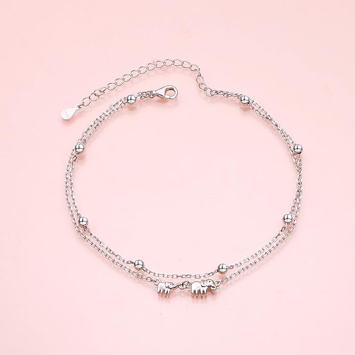 Anklet for Women S925 Sterling Silver Adjustable Foot Evil Eye Starfish Heart Bead Butterfly Celtic Knot Cross Multilayer Layered Ankle Bracelet Jewelry