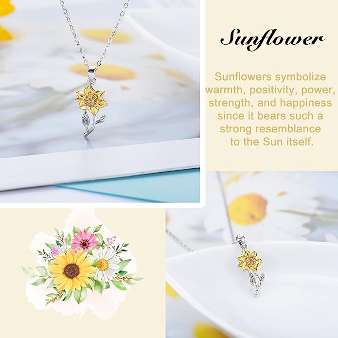 Tarsus Sunflower Necklace, You are My Sunshine, Sunflower Gifts Ideas for Women, Inspirational Gifts for Women Teen Girls Birthday Christmas Valentines Day