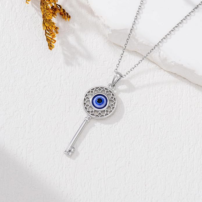 Evil Eye Necklace 925 Sterling Silver Nazar Eye Pendant Necklace Protection Amulet Jewelry Gifts for Women Men