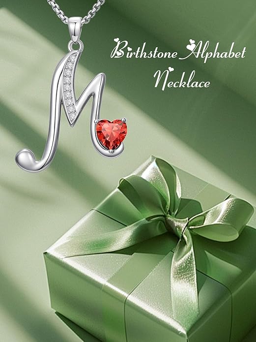 Christmas Gifts for Women Alphabet A to Z Initial Birthstone Pendant Necklaces for Women - 18k White Gold Plated Personalized Name Jewelry Valentine Mothers Day Birthday Gifts for Women Her Girlfriend