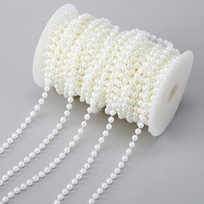 Rytenz Pearls String Bead, Ivory Color Faux Pearl Beads Roll Strand for Wedding Party Christmas Tree and Flowers Decorations Garland DIY Crafts (6mm- 81 Feet)