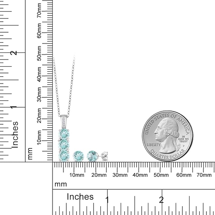 Gem Stone King 925 Sterling Silver 5MM Gemstone Birthstone and White Diamond 3-Stone Pendant and Earrings Jewelry Set For Women | With 18 Inch Chain