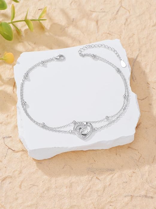 Dorunmo Initial Anklet 925 Sterling Silver Letter A-Z Layered Heart Anklet Beach Jewelry Birthday Gifts for Women