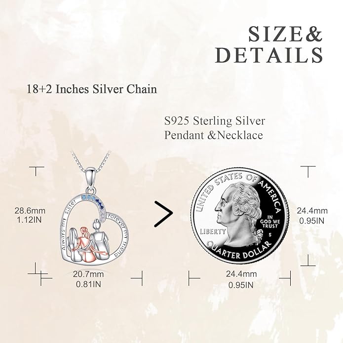 AOBOCO Gifts for Sister 2 3 Sisters Necklace for Women Sterling Silver Sister Crystal Pendant Jewelry Birthday Christmas Gifts for Friend Female Friendship Lasts Forever