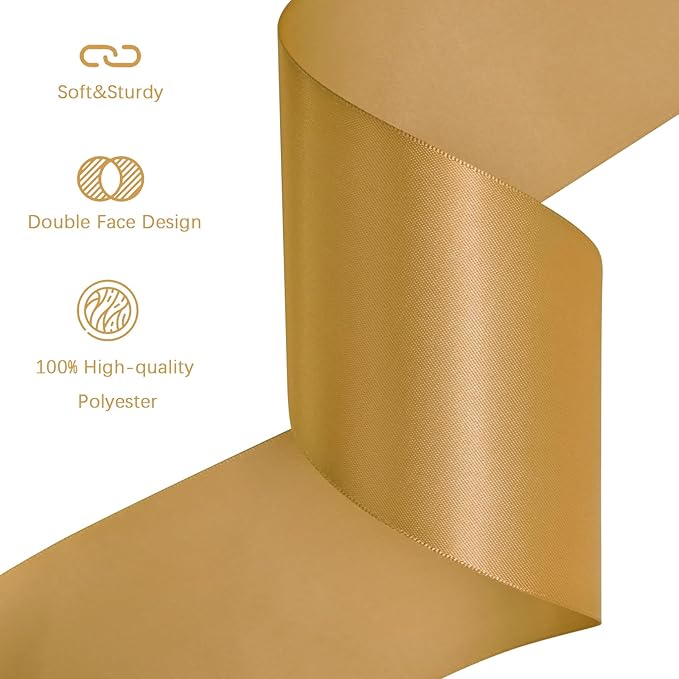 LEEQE Old Gold Satin Ribbon 3 inch X 15 Yards Polyester Ribbon for Gift Wrapping Very Suitable for Weddings Party Hair Bow Invitation Decorations and More
